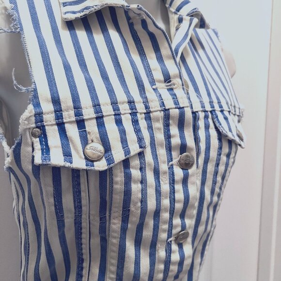 Topshop MOTO Women's Size 2-Striped Distressed Denim Sleeveless Vest-White/Blue - Picture 7 of 14